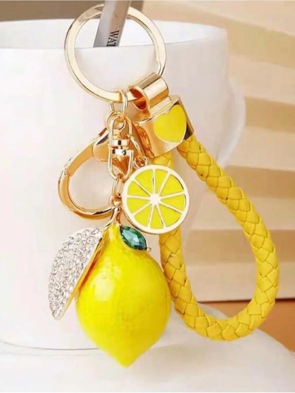 Yellow Lemon Charm Braided Keychain Wristlet